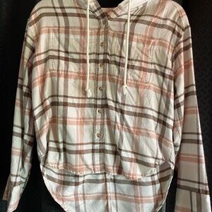 SO Plaid Hoodie Shirt in Pink and Brown